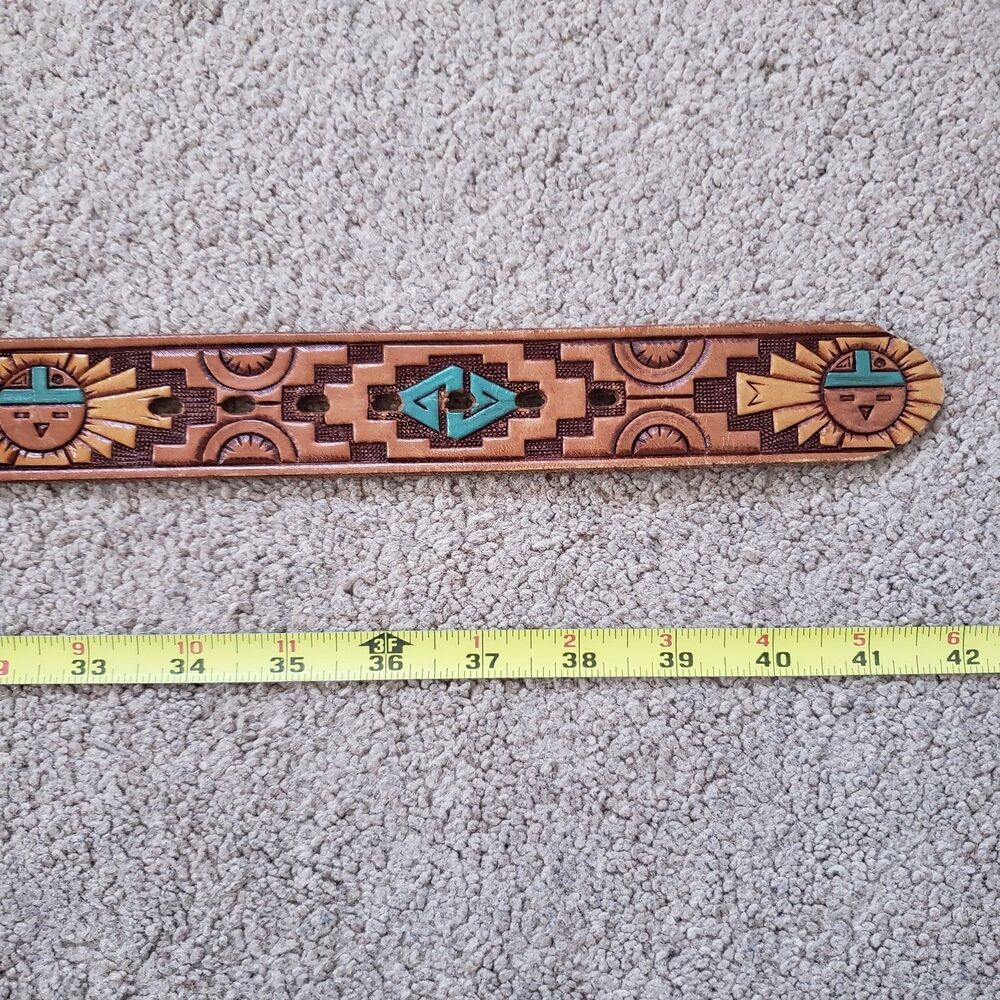 Vintage Chambers Phoenix Arizona Hand Painted And Tooled Leather Belt Size 36 - Picture 7 of 7